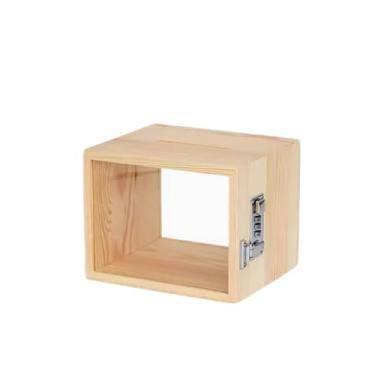 Imagem de ZABEES Cofrinho de madeira com cadeado caixa de poupança transparente caixa de poupança de armazenamento diverso pote de poupança de presente caixa de economia de dinheiro, tamanho pequeno