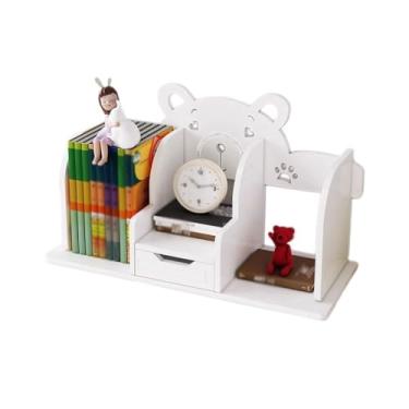 Imagem de CFGH6FDF Estante branca organizadora de estante de mesa, com gavetas, suporte de exibição de placa de plástico, com divisória multiuso para prateleiras de dormitório de escritório, prateleira de