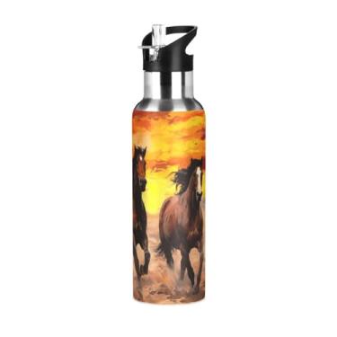 Imagem de Burbuja Garrafa de água de aço inoxidável com pintura de cavalo, garrafas de água isoladas a vácuo com tampa de canudo para esportes, academia, escola - à prova de vazamento e suor, sem BPA, 590 ml