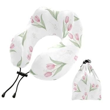 Imagem de Burbuja Almofada de pescoço de tulipas para viagem, almofada de viagem de espuma viscoelástica para suporte de cabeça de carro de avião dormindo, lavável na máquina e portátil