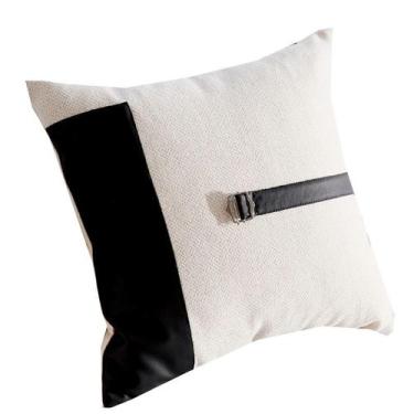 Imagem de Capa de travesseiro de lona creme de luxo com detalhes em couro preto 