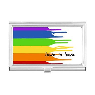 Imagem de Love is Love is Love LGBT porta-cartões de visita em cor arco-íris