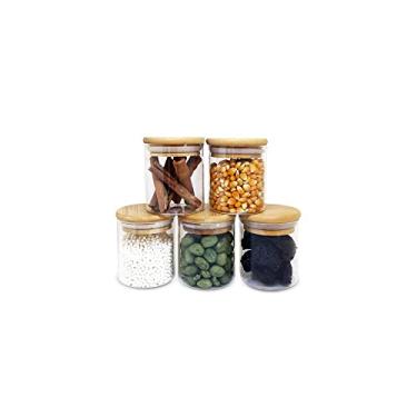 Imagem de Potes De Vidro P/Mantimentos C/Tampa Bambu 200ml - 5 Pçs