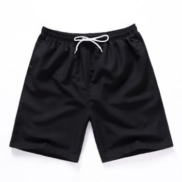 Imagem de 3 peças shorts masculinos cor sólida shorts de praia masculino natação praia férias secagem rápida calças planas quarto, Preto, XL-XXL