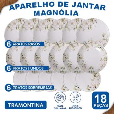 Imagem de Aparelho De Jantar Jogo de Pratos Fundos, Sobremesa e Rasos Magnólia e