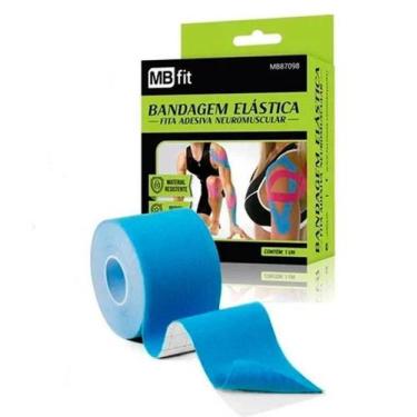 Imagem de Bandagem Elástica Fita Adesiva Academia 5 Mt Exercício Funcional Azul 