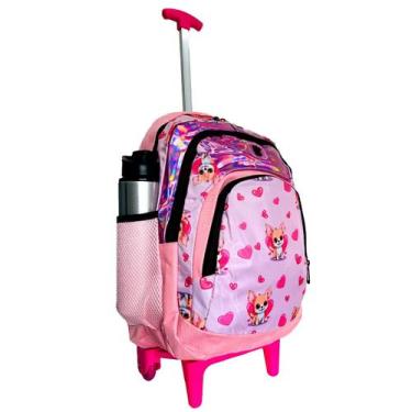 Imagem de Mochila Escolar Feminina De rodinhas Cachorrinho Rosa - Bezzter
