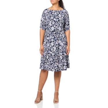 Imagem de Jessica Howard Vestido curto feminino manga cotovelo gola canoa padrão padrão, Jeans, 25 Plus Size
