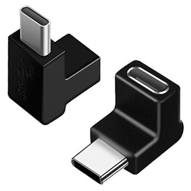 Imagem de Adaptador USB C para USB C 90 graus (pacote com 2), USB-C 3.1 fêmea para macho adaptadores OTG de ângulo reto, adaptador USB-C compatível com MacBook Pro, Samsung Galaxy, telefones tipo C e mais