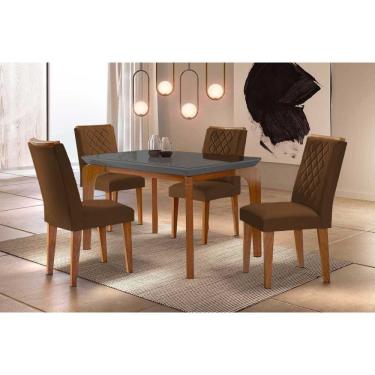 Imagem de Sala De Jantar Completa Londrina C- Tampo Madeirado Vidro Canto Reto 120x80cm E 4 Cadeiras Jade Imbuia-grafite - Veludo Marrom - Rufato