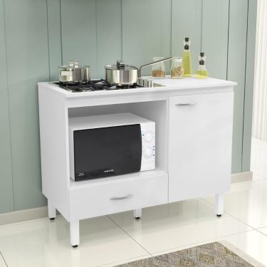 Imagem de Balcão Cozinha Cooktop Blane 105cm Com 1 Porta E 1 Gaveta Branco