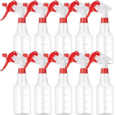 Imagem de Gandeer Pacote com 10 frascos de spray de água vazios de 473 ml para limpeza de esguicho recarregável resistente, recipiente com bico ajustável de medidas para uso doméstico (branco e vermelho, estilo