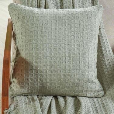 Imagem de Capa De Almofada Decorativa Waffle 100% Algodão 45x45cm Verde Alfafa
