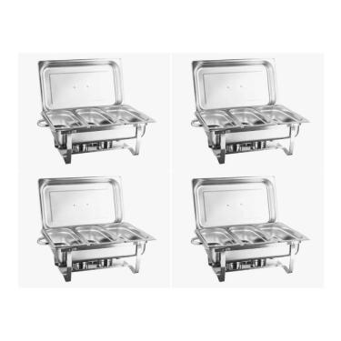 Imagem de KIT 4 Rechaud Buffet Inox 13L 3 Cubas 1/3  Profissional
