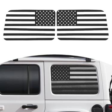 Imagem de x xotic tech Adesivo decalque de janela traseira da bandeira americana compatível com Jeep Wrangler JL JLU 2018-up 4 portas, vidro traseiro pré-cortado bandeira dos EUA adesivo acessórios exteriores