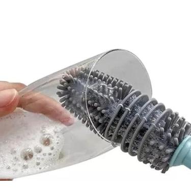 Imagem de Escova de Silicone para Lavar Garrafas, Mamadeiras, Copos e Taças, Cinza