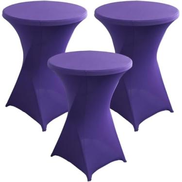 Imagem de 3 Pack Capa De Mesa De Coquetel Stretch Ø 60/80 Cm Toalha De Mesa Redonda Sdex Ajustada Para Casamento Banquete Festa Aniversário Bar Fornecedor Decoração De Evento, Purple, 80cm/32inch