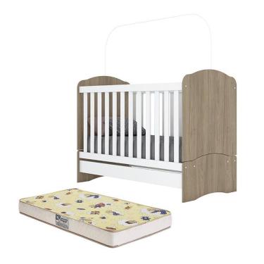 Imagem de Berço Mini Cama Bala De Menta Rústico/branco Com Colchão - Móveis Henn