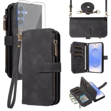 Imagem de Asuwish Capa de celular para Samsung Galaxy S25 Plus S25+ 5G com zíper carteira celular com protetor de tela de vidro temperado alça transversal flip suporte para cartão de crédito S25Plus 25S + S 25