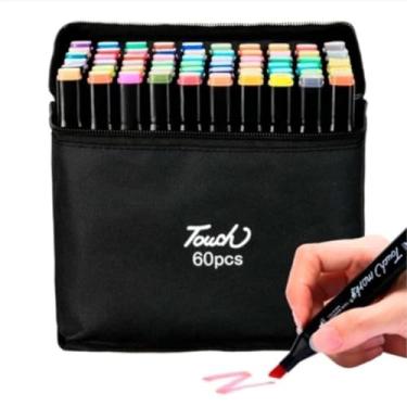 Imagem de Kit de Marcadores Touch 60 Cores Ponta Dupla à Base de Álcool – Canetinhas Multiuso para Colorir, Desenhar e Pintar para Artistas iniciantes Estudantes Crianças e Profissionais– Estojo Incluso