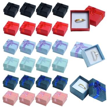 Imagem de Gabrella 24 caixas de presente pequenas, mini caixa de presente com tampa e laço para anéis e joias, conjunto de caixas de anel de papelão quadradas multicoloridas