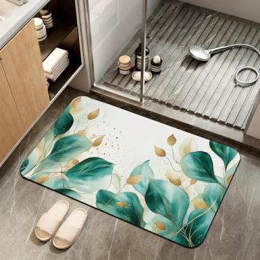 Imagem de ZTHLL Tapetes de banheiro Eucalyptus Gree, tapetes de banheiro para banheiro, tapete de banho absorvente de folha de ouro, forro de borracha antiderrapante, lavável, fino, de secagem rápida, tapete de