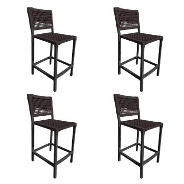 Imagem de Kit 4 Banquetas França Em Corda Náutica E Base Em Alumínio Preta Para área Gourmet Marrom Marrom