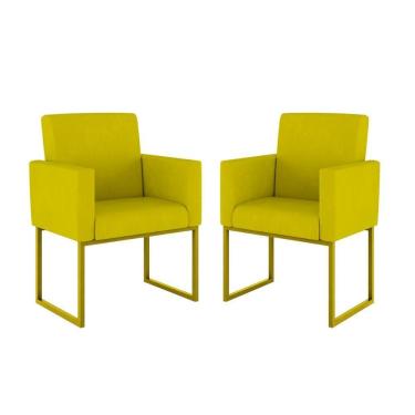 Imagem de Kit 02 Cadeiras Poltrona Decorativa Sala Quarto Base Dourado Cor: Amarelo
