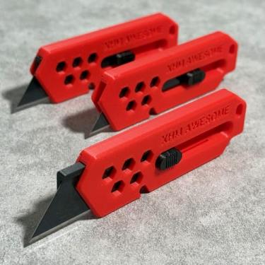 Imagem de XHM Awesome Faca de Ultilidade de Lâmina Retrátil de Corte de Caixa Pequena, para Obra de Arte, Corte de Papelão, Abertura de Embalagem/Letra, Uso Doméstico, Escritório e EDC, Pacote com 3 (VERMELHO)