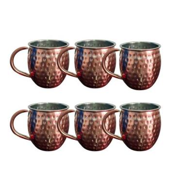 Imagem de Kit 6 Canecas Moscow Mule 580ml Martelada Resistente Inox Rose Gold co