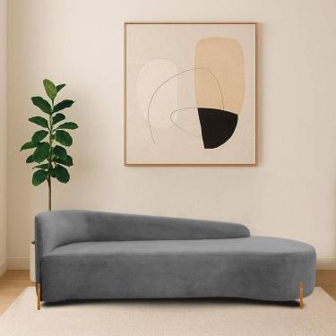 Imagem de Divã Recamier Orgânico França 180cm Lado Dir Pés Madeira Bouclé Cor Cinza