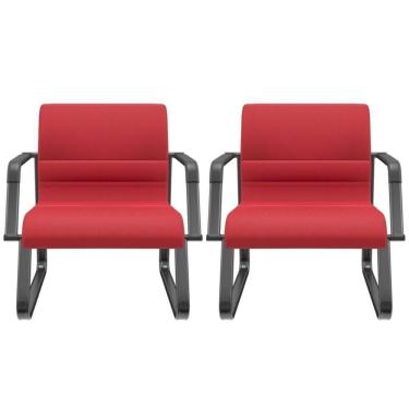 Imagem de Kit 02 Cadeiras De Escritório Recepção Fixa Pés Preto Lev P03 Crepe Vermelho - Lyam Decor