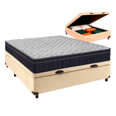 Imagem de Cama Box Azul + Colchão Casal Airtech 150 Ortobom