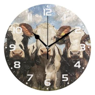 Imagem de JUZIHAI Relógio de parede de grupo de vaca de animais de fazenda silencioso, sem tique-taque, relógios de parede redondos operados por bateria, fácil de ler, relógio decorativo de parede para casa