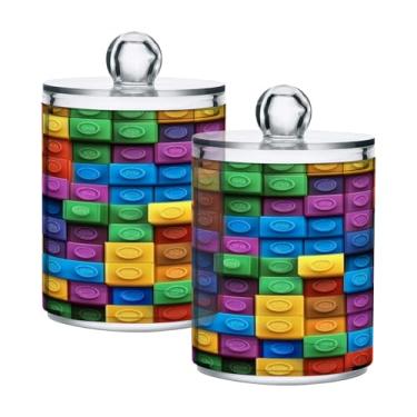 Imagem de Qilmy Pacote com 2 suportes Qtip de textura de tijolo, frascos de boticário de 400 ml, vasilha organizadora de banheiro para cotonetes, bolas de algodão, almofadas de maquiagem, fio dental, sais de