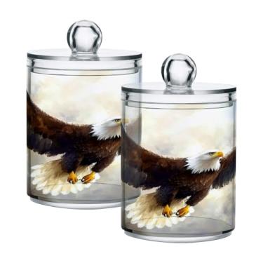 Imagem de Qilmy Pacote com 2 suportes para pintura de águia careca, frascos de boticário de 400 ml, vasilha organizadora de banheiro para cotonetes, bolas de algodão, almofadas de maquiagem, fio dental, sais de