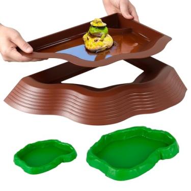 Imagem de Tigela de água de tartaruga com rampa, tigela de água de comida para répteis, piscina de tartaruga, piscina de tartaruga, prato de imersão de tartaruga, acessório de habitat de aquário (tamanho grande