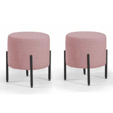 Imagem de Kit 02 Pufe Redondo Estilo Industrial Pés Metal Liverpool - Due Decor,