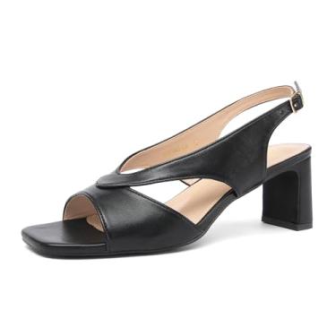 Imagem de NEWBELLA Sandálias femininas de salto quadrado – sapatos sociais com tira slingback para trabalho e roupas de verão, Preto, 34 BR