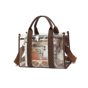 Imagem de FAIME Bolsa feminina transparente aprovada para estádios, bolsa transversal de tecido, bolsa transparente para eventos de estádio, shows, trabalho e praia, Café, Large, Transparente