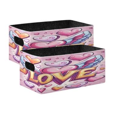 Imagem de xigua Conjunto de 2 caixas de armazenamento para o Dia dos Namorados, cubo de armazenamento dobrável, organizador de cestas de armazenamento para livros, prateleiras, armário, lavanderia, berçário