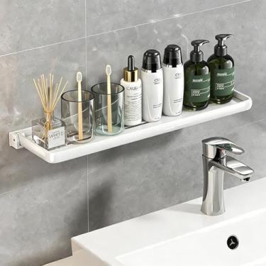 Imagem de Suporte de chuveiro, toalheiro dobrável, sem perfuração, prateleira de toalha de banho para campistas, cozinhas, suprimentos de banheiro, suporte de armazenamento (branco)