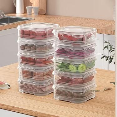 Imagem de Organizador empilhável de freezer sem BPA, compartimentos divididos de plástico, tampa transparente para carne, legumes, bolinhos, geladeira, transparente, 650 ml