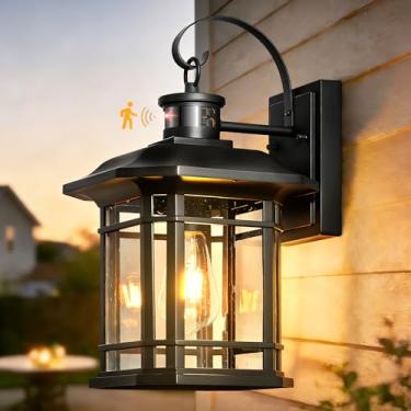 Imagem de VIANIS Grande luz preta com sensor de movimento externo, luz de iluminação externa ajustável ao anoitecer ao amanhecer, luminária de parede de pátio 100% alumínio antiferrugem para casa, garagem