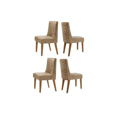 Imagem de Kit 4 Cadeiras Sala Jantar Dafne 4 Un Madeira Capuccino/Linho Bege Turim - Rufato