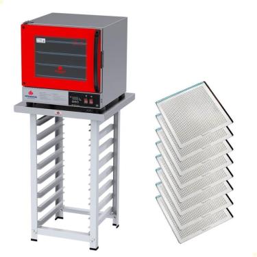 Imagem de Kit Forno Turbo Elétrico Progás Plus Digital 220V Com Mesa Prp-004 E 8 Bandeja Imeca