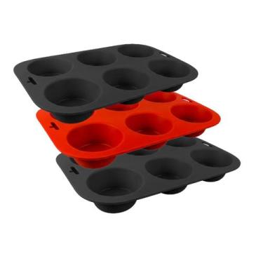 Imagem de Kit 3 forma silicone assadeira antiaderente cupcake muffin 6 compartim