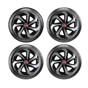 Imagem de Kit Jogo 4 Calota Aro 13 Prata Preta Fiat Argo Cronos Spider - ELITTE 