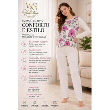 Imagem de Pijama De Frio Feminino Adulto Inverno Longo Malha Algodão Premium Est