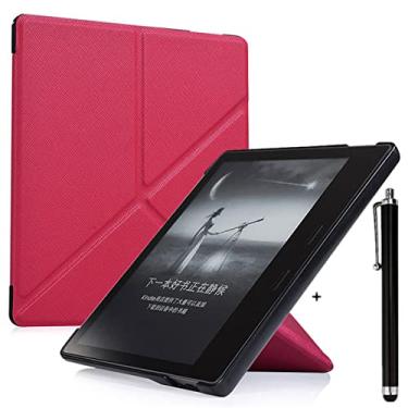 Imagem de CCOO Capa Cross Stripe para Kindle Oasis (10ª geração, versão 2019 e 9ª geração, versão 2017) - Capa fina com suporte de origami dobrável com função automática despertar/hibernar, rosa vermelha